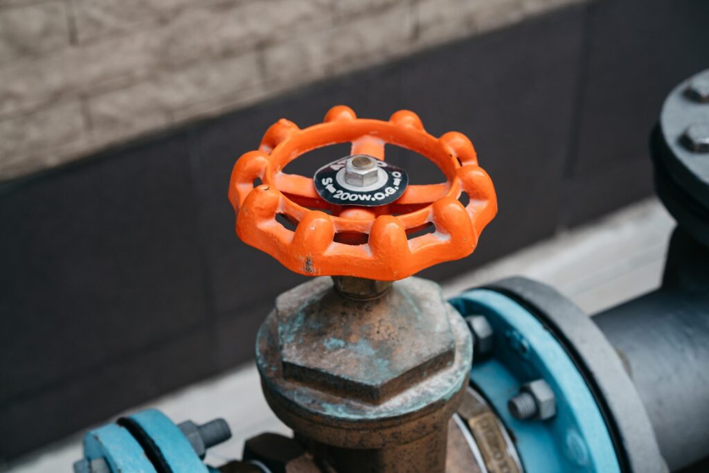 Industrial pipeline valve used in oil and gas processing and distribution infrastructure.